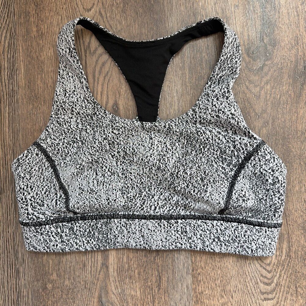 Lululemon Size S Black and White Speckled Sports Bra No Pads Racerback Athletic